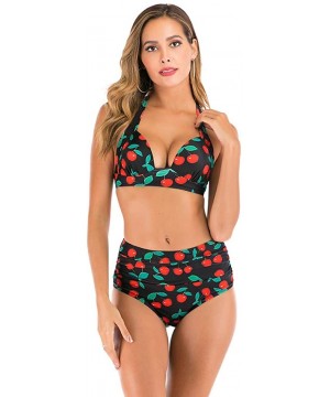 Womens High Waisted Bikini Set High Rise Two Piece Swimsuits Bathing Suits Attractive Print Swimwear - Red - CD1962TTRTM $14....