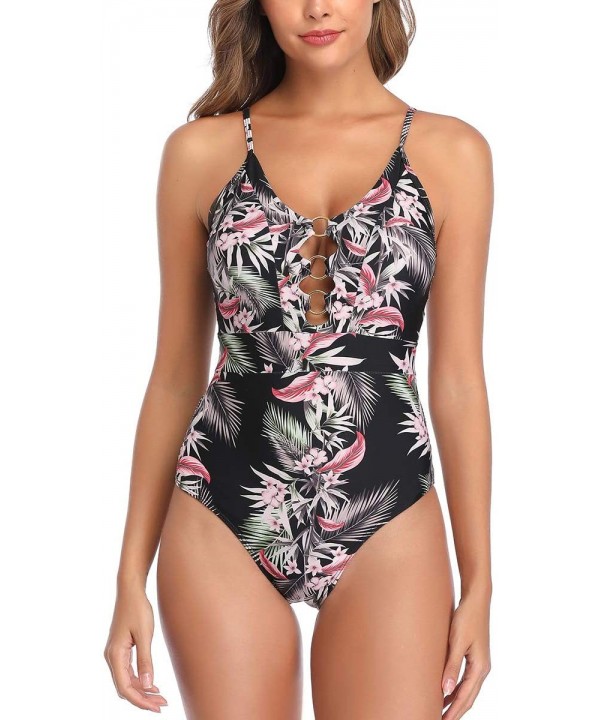 One Piece Swimsuits for Women High Cut Bathing Suits Plunging One Piece Swimsuit Beach Sexy Swimwear - Floral - CG19C5MGQLO $...