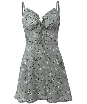 Women's Sleeveless Sweet Floral Print Tunics Flared Dressess- Summer Swing Lace Up Mini Dress for Vocation - Gray - CC190HHE3...