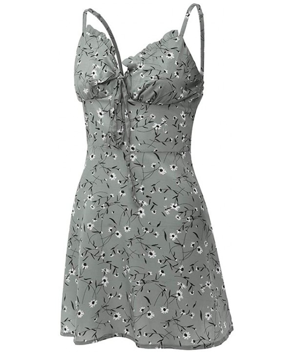 Women's Sleeveless Sweet Floral Print Tunics Flared Dressess- Summer Swing Lace Up Mini Dress for Vocation - Gray - CC190HHE3...