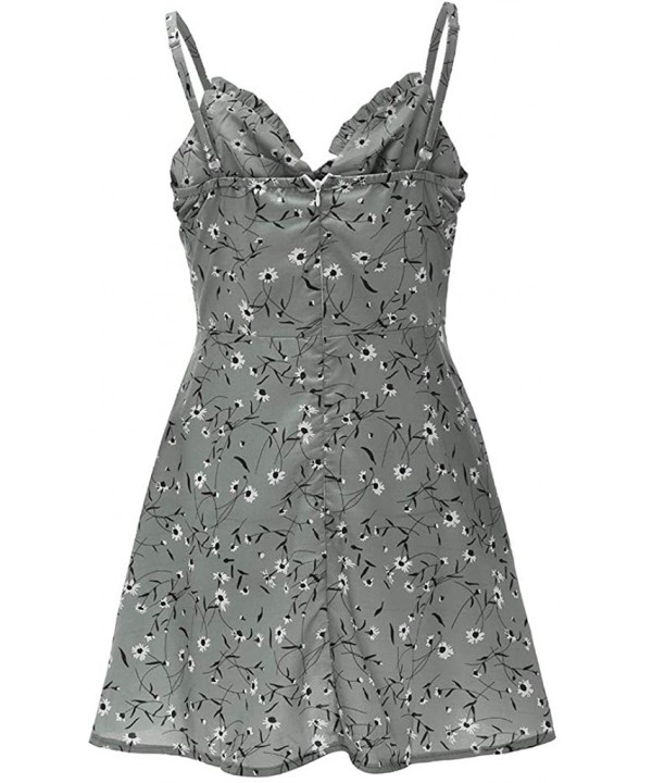 Women's Sleeveless Sweet Floral Print Tunics Flared Dressess- Summer Swing Lace Up Mini Dress for Vocation - Gray - CC190HHE3...