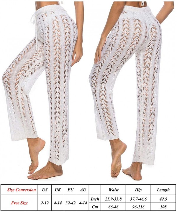 Women Crochet Lace Swim Pants Knitted Hollow Out Cover Up Pants High Waist Fishnet Swimsuit Beach Pants - White - CB18QU8YW7I...