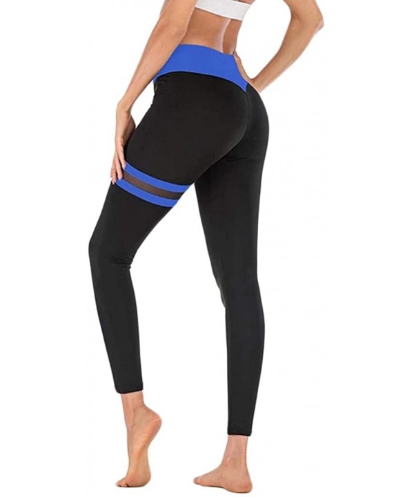 Women's Mesh Workout Leggings High Waisted Tummy Control Striped Patchwork Yoga Pants Gym Tights - Blue - CU18YC32SLY $13.84-...