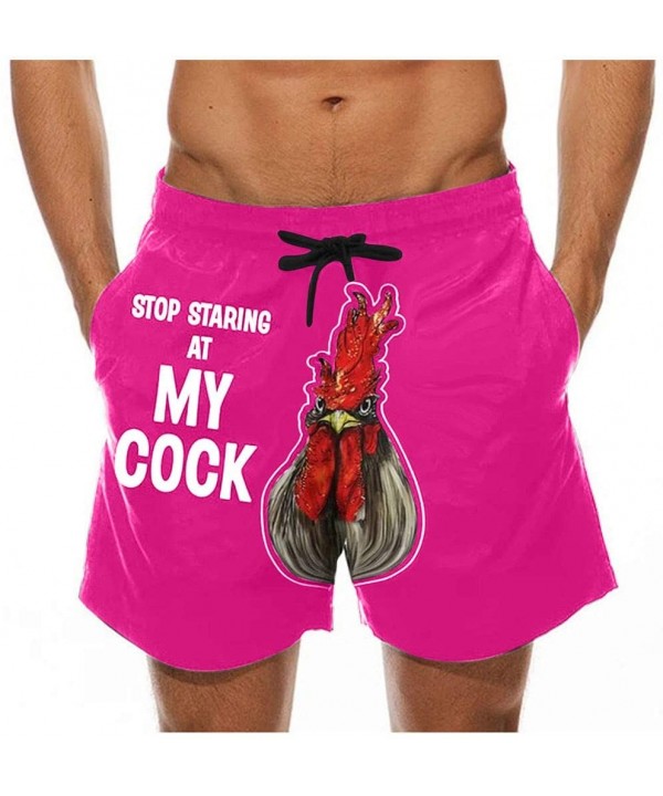 Swim Trunks Shorts for Men Summer Drawstring Cock Printed Beach Work Casual Trouser Shorts Pants Novelty Swimwear - Hot Pink ...