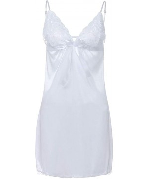 Satin Chemise Nightie with Lace Babydoll V Neck Sleepwear Slip Dress - White - CZ18NZYNAZ8 $9.09-Racing