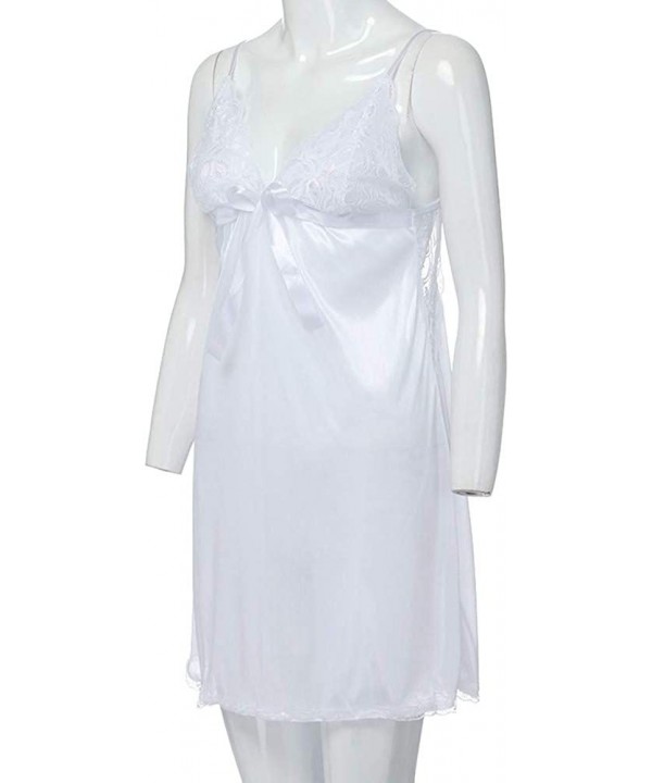 Satin Chemise Nightie with Lace Babydoll V Neck Sleepwear Slip Dress - White - CZ18NZYNAZ8 $9.09-Racing