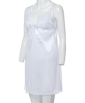 Satin Chemise Nightie with Lace Babydoll V Neck Sleepwear Slip Dress - White - CZ18NZYNAZ8 $9.09-Racing