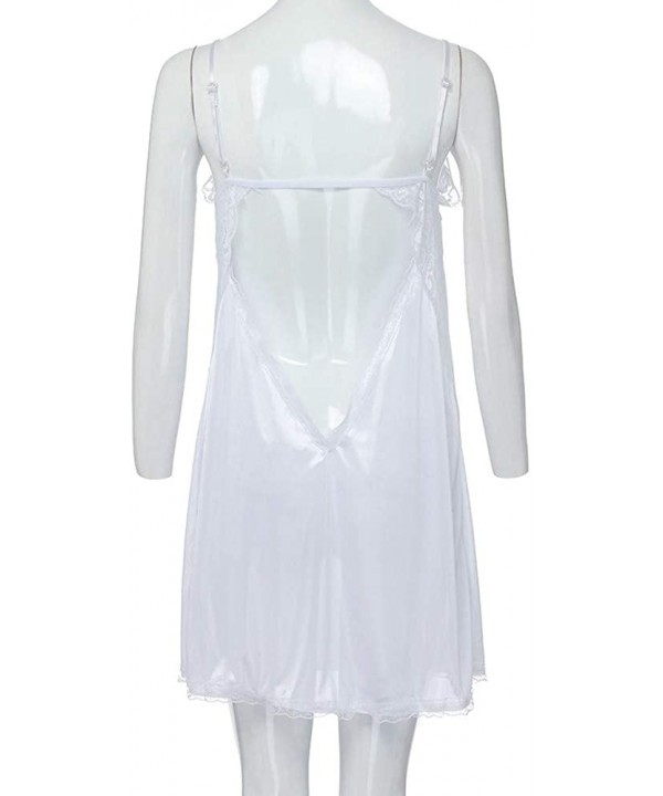 Satin Chemise Nightie with Lace Babydoll V Neck Sleepwear Slip Dress - White - CZ18NZYNAZ8 $9.09-Racing