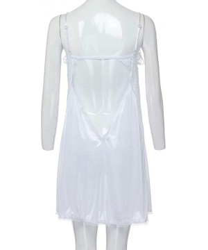 Satin Chemise Nightie with Lace Babydoll V Neck Sleepwear Slip Dress - White - CZ18NZYNAZ8 $9.09-Racing