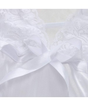 Satin Chemise Nightie with Lace Babydoll V Neck Sleepwear Slip Dress - White - CZ18NZYNAZ8 $9.09-Racing