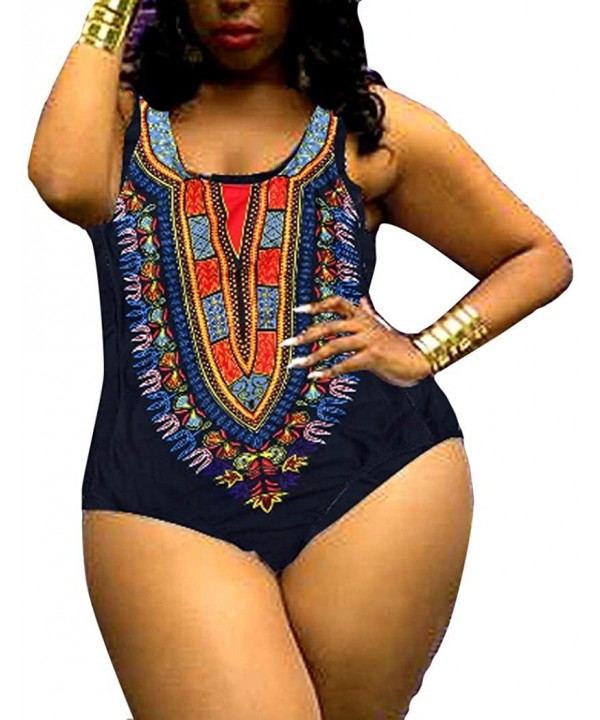 Women's Plus Size Sexy African Tribe Print Bikini-Summer 1PC Swimsuits with Pad for Beach - Black - CB18EX7WMSN $13.33-One-Pi...