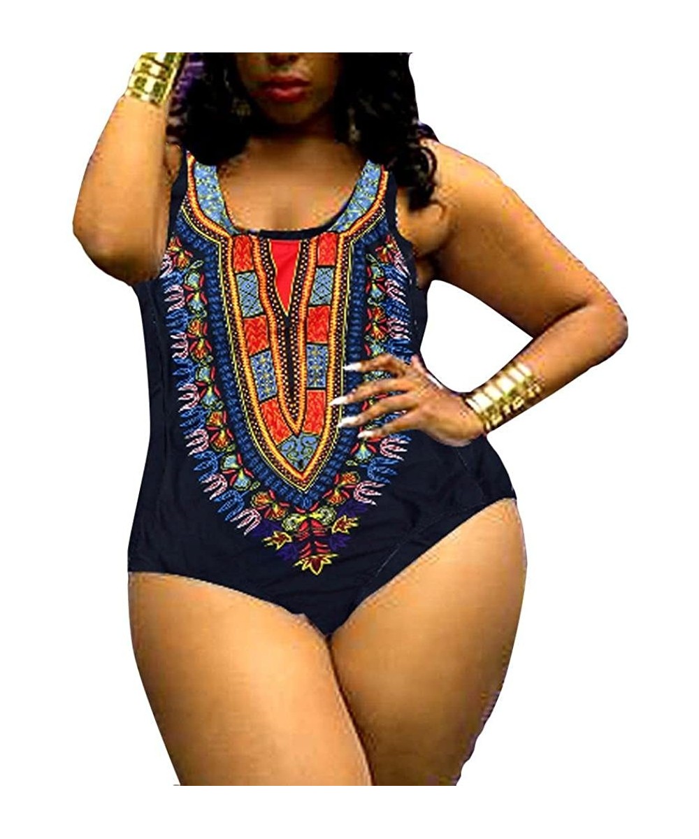 Women's Plus Size Sexy African Tribe Print Bikini-Summer 1PC Swimsuits with Pad for Beach - Black - CB18EX7WMSN $13.33-One-Pi...