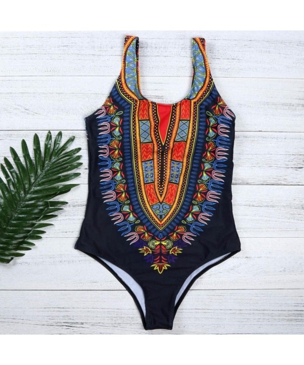 Women's Plus Size Sexy African Tribe Print Bikini-Summer 1PC Swimsuits with Pad for Beach - Black - CB18EX7WMSN $13.33-One-Pi...