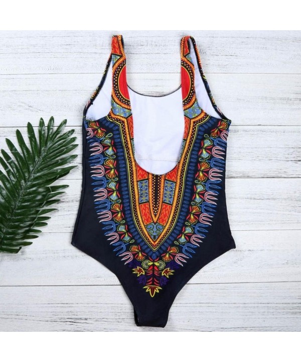 Women's Plus Size Sexy African Tribe Print Bikini-Summer 1PC Swimsuits with Pad for Beach - Black - CB18EX7WMSN $13.33-One-Pi...