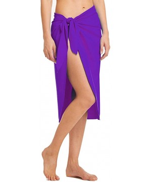 Women's Swimwear Cover up Lycra Beach Sarong Pareo Solid Color Bikini Swimsuit Wrap Skirt - Purple - CU18HDII5X4 $12.29-Cover...