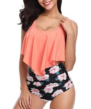 Women Bohemia Two Piece Swimsuit Fashion Plus Size Backless Halter Floral Printed Swimwear Set - Orange - C8194DS4NGX $16.11-...