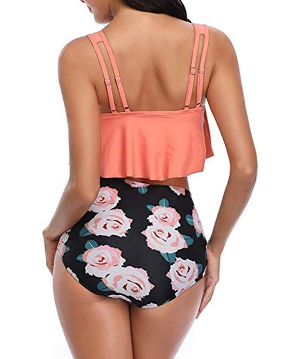 Women Bohemia Two Piece Swimsuit Fashion Plus Size Backless Halter Floral Printed Swimwear Set - Orange - C8194DS4NGX $16.11-...