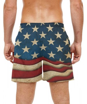 Mens Peacock Feather Colorful Print Summer Casual Quick-Dry Cargo Shorts Swim Trunks - Star Stripe American Patriotic Flag - ...