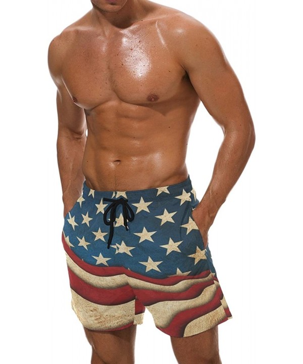 Mens Peacock Feather Colorful Print Summer Casual Quick-Dry Cargo Shorts Swim Trunks - Star Stripe American Patriotic Flag - ...