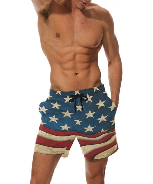 Mens Peacock Feather Colorful Print Summer Casual Quick-Dry Cargo Shorts Swim Trunks - Star Stripe American Patriotic Flag - ...