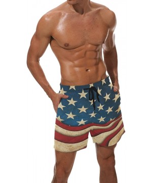 Mens Peacock Feather Colorful Print Summer Casual Quick-Dry Cargo Shorts Swim Trunks - Star Stripe American Patriotic Flag - ...