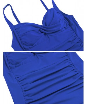 Women's Tummy Control One Piece Swimwear Vintage Pleated Padded Bathing Suit - Blue - CW189WAKY9Z $16.33-One-Pieces