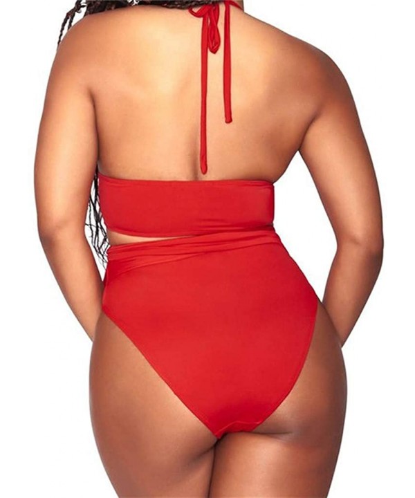 Women's Bikini Set Spaghetti Strap Plus Size Solid Color Swimsuit Sexy Two Piece Beach Bathing Suit - Red 02 - CQ196SK3YM9 $1...