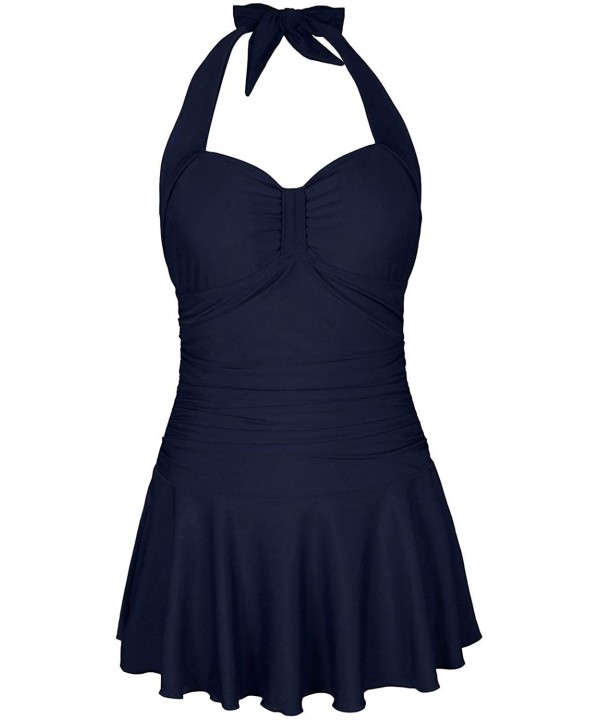 Women's One Piece Swimdress Skirted Tummy Control Push Up Swimsuit Bathing Suit - Navy - CQ18R4EONKQ $37.45-One-Pieces