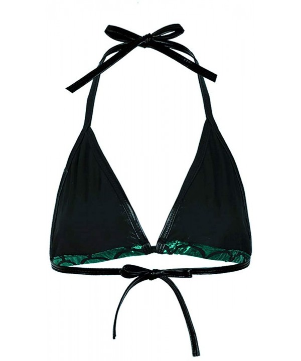 Women Shiny Mermaid Fish Scale Printing Tie Up Bikini Halter Bralette Bra Swimsuit Top - Green - CR18UYDR3YH $18.97-Tops