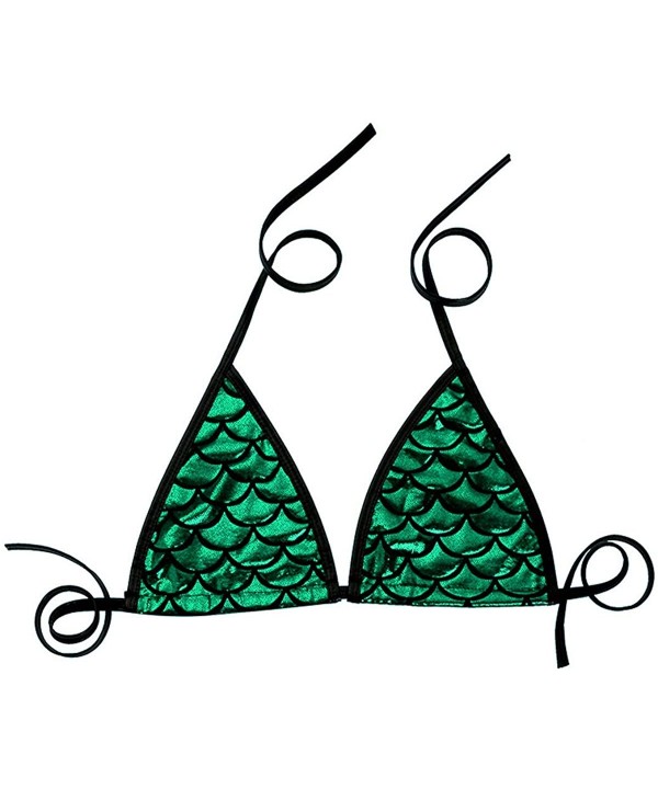 Women Shiny Mermaid Fish Scale Printing Tie Up Bikini Halter Bralette Bra Swimsuit Top - Green - CR18UYDR3YH $18.97-Tops