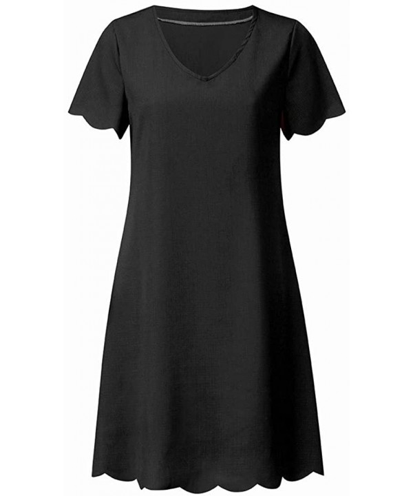 Women Summer Stripe Bodycon Dress Short Sleeve Ladies Knee Length Dress Plain Jersey Stretch Basic Dress - Black - CN18ZGRGG6...