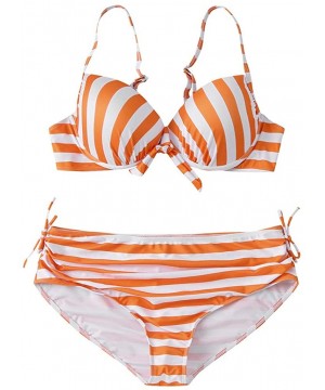 Large Size Women's Stripe Bikini Set Swimsuit Sexy Casual Low Waist Bikini - Orange - C219465UR2H $14.67-Sets