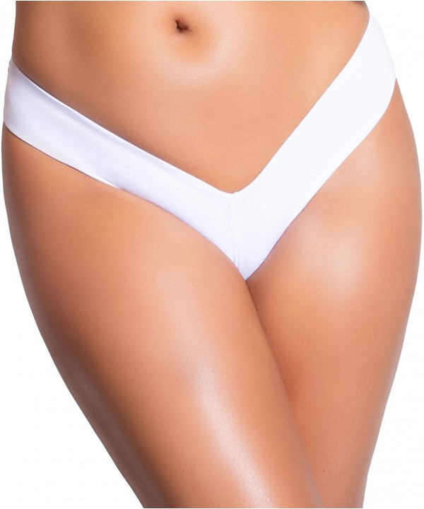 Women Low Rise Front High Cut Sides & Brazilian Thong Swimwear Bottom - White - C7198YXCC8Y $18.77-Bottoms