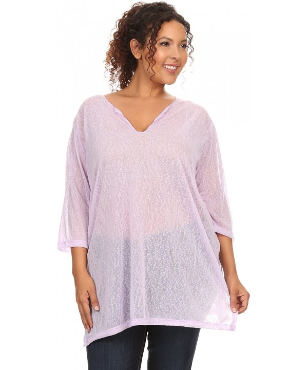 Plus Size Beach Dress Chiffon Long Sleeve Swimwear Cover-up Made in The USA - Lilac - CP11Z464UET $10.73-Cover-Ups