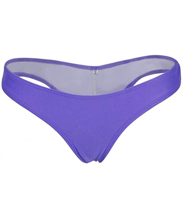 Women's Brazilian Bottom Thong Swimwear Beachwear Bikini Strappy V Cheeky Bikini Thong Swimwear Bottom - Purple - CB1864DRZHM...