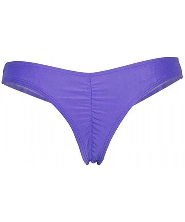 Women's Brazilian Bottom Thong Swimwear Beachwear Bikini Strappy V Cheeky Bikini Thong Swimwear Bottom - Purple - CB1864DRZHM...