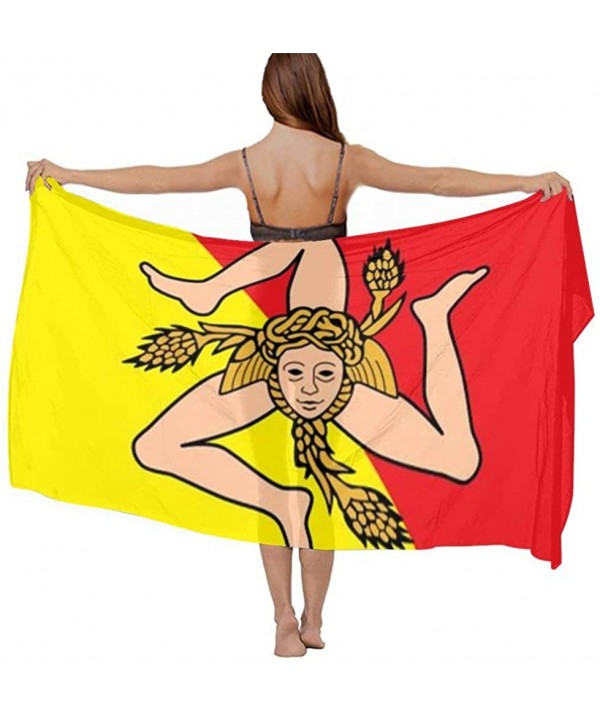 Women Girl Beach Bikini Cover Up Chiffon Sarong Fashion Scarf Shawl Wrap - Sicily Flag Yellow Red - CV190TSA8UZ $19.42-Cover-Ups