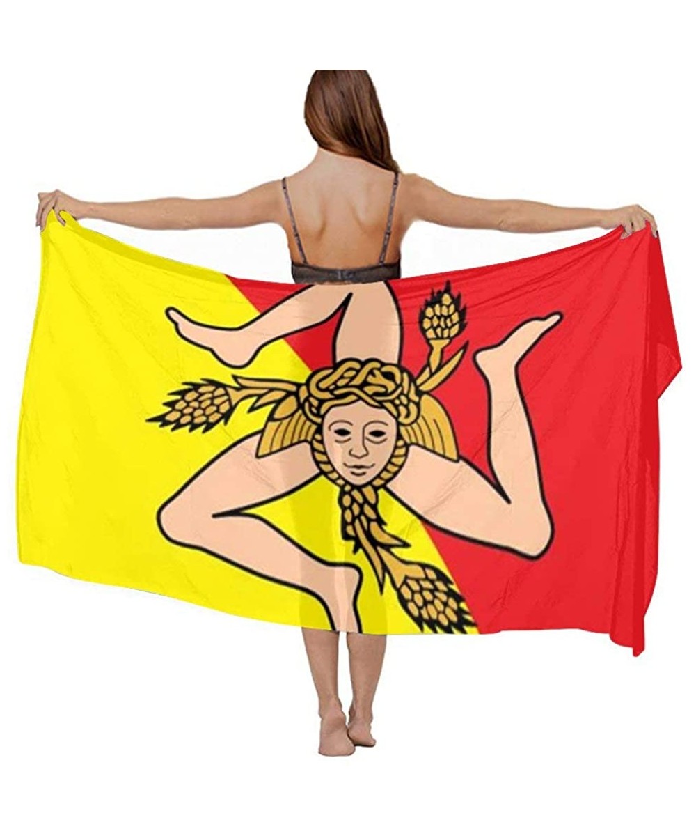 Women Girl Beach Bikini Cover Up Chiffon Sarong Fashion Scarf Shawl Wrap - Sicily Flag Yellow Red - CV190TSA8UZ $19.42-Cover-Ups