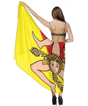 Women Girl Beach Bikini Cover Up Chiffon Sarong Fashion Scarf Shawl Wrap - Sicily Flag Yellow Red - CV190TSA8UZ $19.42-Cover-Ups