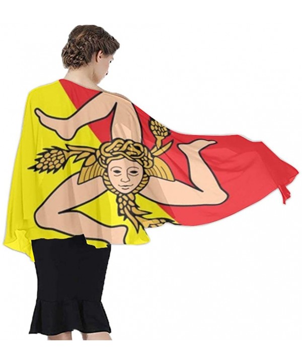 Women Girl Beach Bikini Cover Up Chiffon Sarong Fashion Scarf Shawl Wrap - Sicily Flag Yellow Red - CV190TSA8UZ $19.42-Cover-Ups