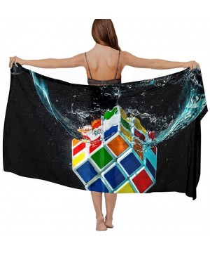 Women Chiffon Scarf Summer Beach Wrap Skirt Swimwear Bikini Cover-up - Water Digital Art Rubiks Cube Black - CV190TS7HKG $28....