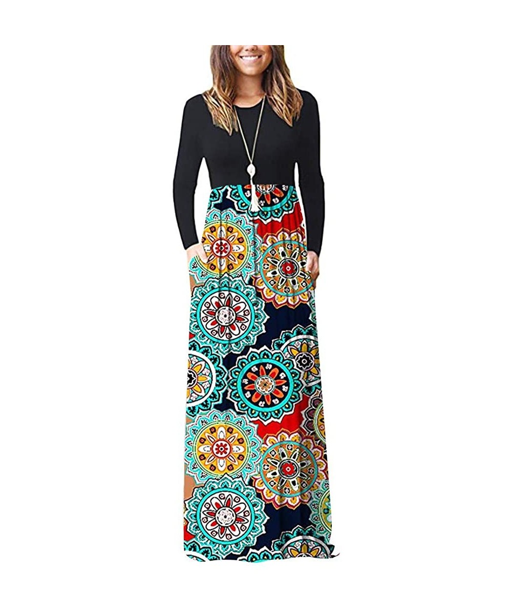 Women's Printed Long Maxi Sundress - Blue9427 - C918QCQEWQ7 $19.28-Tops