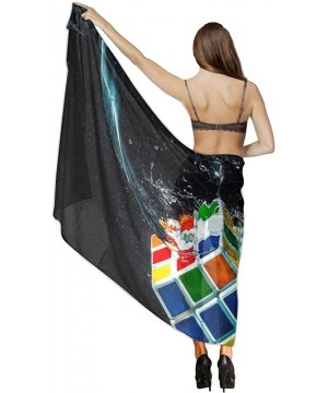 Women Chiffon Scarf Summer Beach Wrap Skirt Swimwear Bikini Cover-up - Water Digital Art Rubiks Cube Black - CV190TS7HKG $28....