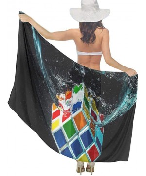 Women Chiffon Scarf Summer Beach Wrap Skirt Swimwear Bikini Cover-up - Water Digital Art Rubiks Cube Black - CV190TS7HKG $28....