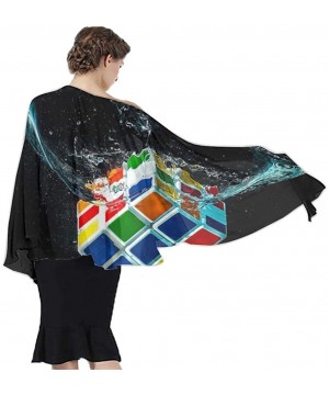 Women Chiffon Scarf Summer Beach Wrap Skirt Swimwear Bikini Cover-up - Water Digital Art Rubiks Cube Black - CV190TS7HKG $28....