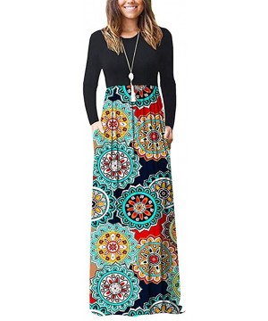 Women's Printed Long Maxi Sundress - Blue9427 - C918QCQEWQ7 $19.28-Tops