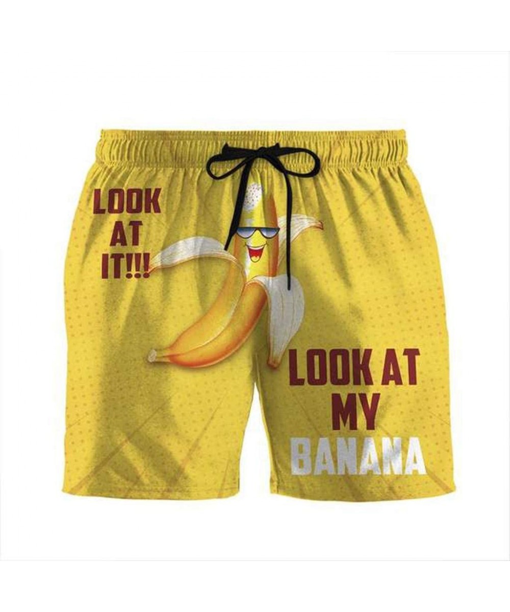 Men's Summer Holiday Drawstring Shorts Casual Printed Beach Work Pants Trouser-Look at My Pecker-Look at IT!!! - G Yellow - C...