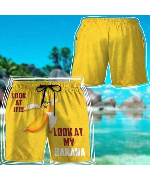 Men's Summer Holiday Drawstring Shorts Casual Printed Beach Work Pants Trouser-Look at My Pecker-Look at IT!!! - G Yellow - C...