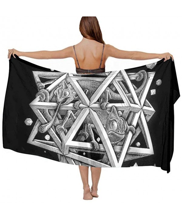 Women Fashion Shawl Wrap Summer Vacation Beach Towels Swimsuit Cover Up - Escher Space Black - CE190HIADIA $27.81-Cover-Ups