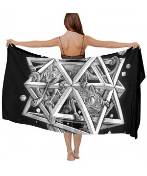 Women Fashion Shawl Wrap Summer Vacation Beach Towels Swimsuit Cover Up - Escher Space Black - CE190HIADIA $27.81-Cover-Ups